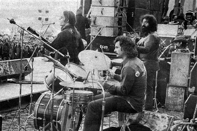 American rock band the "Grateful Dead" during their marathon session at Bickershaw Festival in 1972.