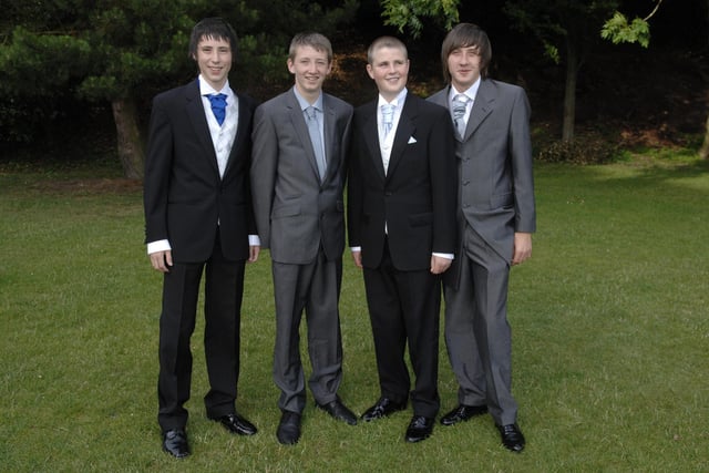 Pictured are LtR: Jordan Little, Scott Cheyne, Michael Speed, Robbie Williams - Byrchall High School Leavers Ball at Haigh Hall 2010