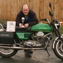 Bob Berwick with his award-winning Moto Guzzi motorcycle in 1998