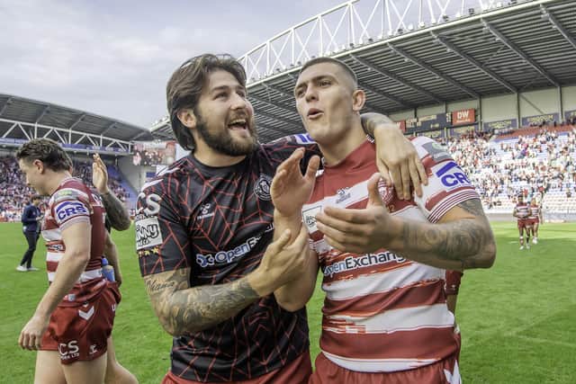 Wigan's Joe Shorrocks (left) has joined Salford Red Devils for 2024