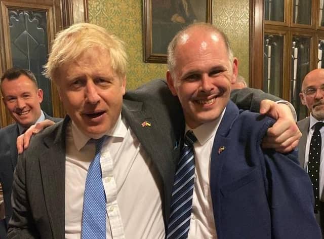 Leigh MP James Grundy, right, with Prime Minister Boris Johnson