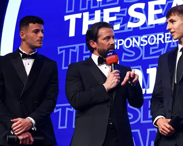 Sam Tickle appears on stage in London to collect his award for being named in the League One 'Team of the Season'