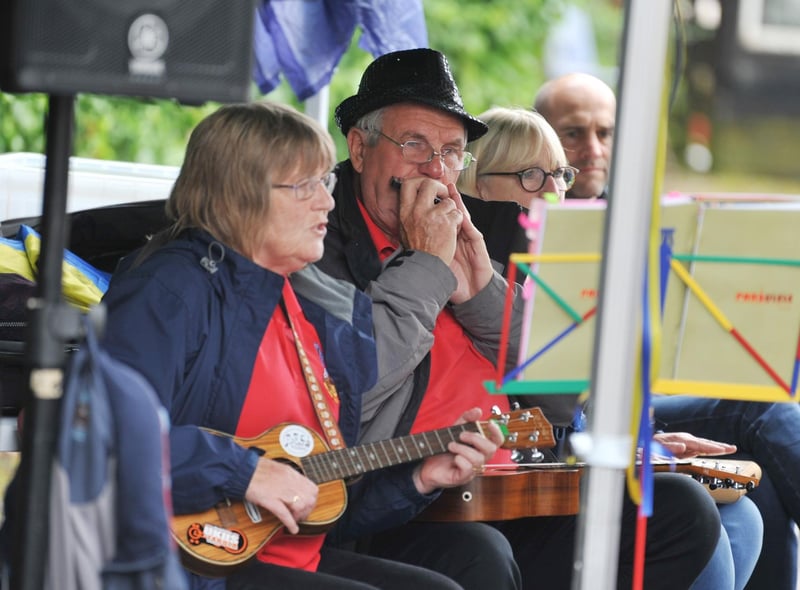 WIGAN - 23-07-22 A variety of musicians and ukulele groups took part in the Ukraineulele, a ten-hour marathon to raise funds for the Ukraine charity appeal, held at Coffee Etc, Parbold.