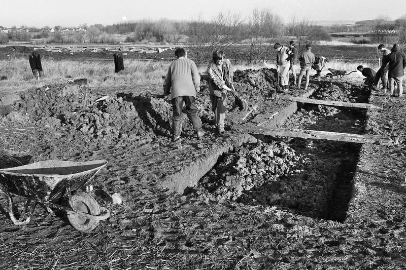 Farmland off Gidlow Lane, Beech Hill, is excavated as Greater Manchester Archaeological Unit examine traces of a Roman road after a cobbled stretch was found in December 1986.