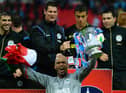 Mike Pollitt (top middle) in the thick of the FA Cup-winning celebrations