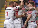 England celebrate George Williams' try
