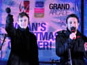 Luke Marsden and Anthony Costa on stage at the Wigan Christmas lights switch-on in 2010