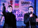 Luke Marsden and Anthony Costa on stage at the Wigan Christmas lights switch-on in 2010