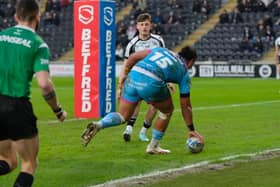 Patrick Mago crosses for a rare try during the pre-season friendly against Hull