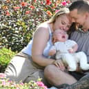 Photo Neil Cross; Sean and Becca raising awareness of clubfootedness after their 3 month old baby AJ was born with 'wonky feet'