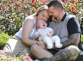 Photo Neil Cross; Sean and Becca raising awareness of clubfootedness after their 3 month old baby AJ was born with 'wonky feet'