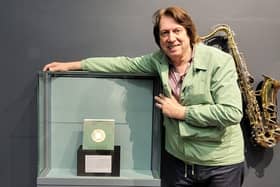 Northern Soul expert Tim Brown with the rare single which has gone on display at the Museum of Wigan Life