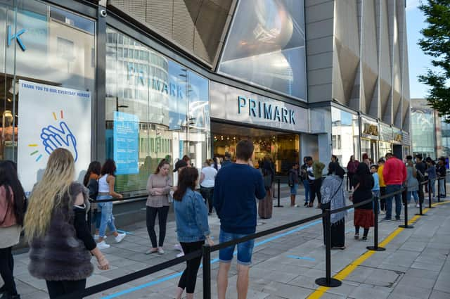 Shoppers queue at Primark in Birmingham as non-essential shops open in England