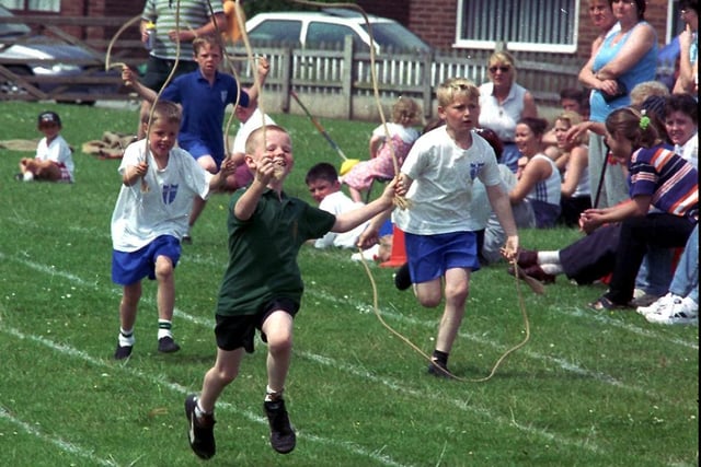 Pupils at Abram CE take part in thier sports day, 1999
