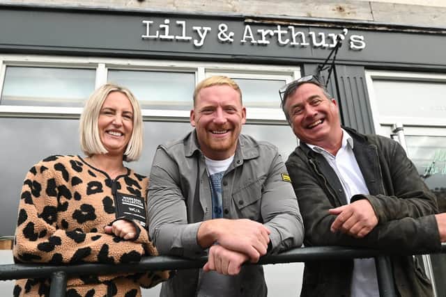 Former Wigan Warriors player Sean Gleeson, centre, with his partner Kate Edwards and business partner Stephen Haselden, who hope to reopen Lily and Arthur's as a bar and bistro before Christmas