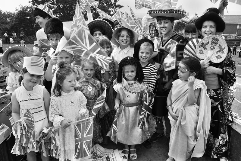 St. Bernadettes RC Primary School float at Shevington Carnival on Saturday 28th of June 1986.