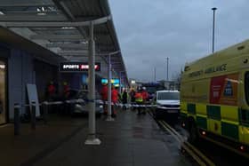 The car hit a wall outside Sports Direct at Robin Retail Park