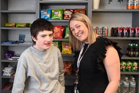 Head of College Nicola Holland, right, with a student in the Bistro.