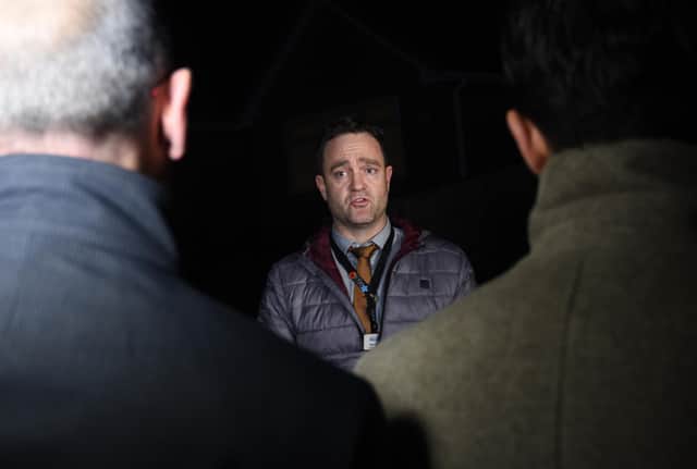 Superintendent Alan Clitherow speaks to members of the press on Kilburn Drive, Shevington.