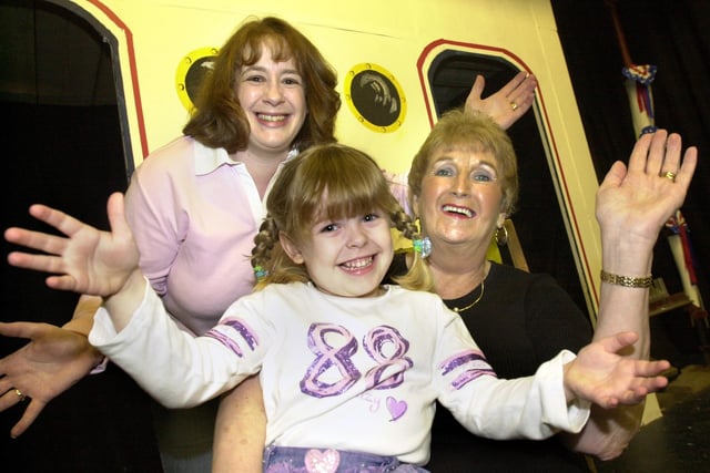 Three generations of one family who appeared in the musical 'Anything Goes' staged by Orrell Musical and Dramatic Society at the Deanery High School, Wigan, in March 2003.  Eunice Rowley played Mrs. Harcourt, a posh society matron, daughter, Dianne Jones, had the lead female role as Reno and grandaughter, Natalie Jones, had a short cameo part.