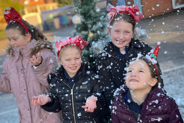 Pupils have festive fun at the Winter Wonderland celebration party at Hindsford CE Primary School, Atherton.