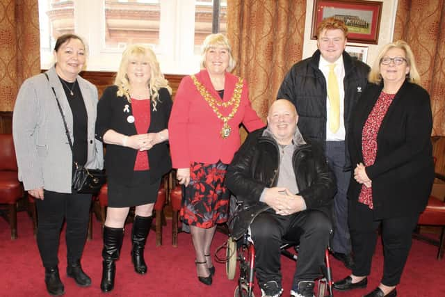 Dave Grundy and his wife Julie, left, with councillors Pat Draper, Marie Morgan and Mary Callaghan, and election candidate Matt Dawber