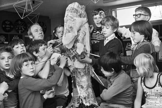 A dinosaur creation as part of an art project for pupils at Ince CE Primary School in June 1977.