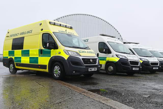 Just some of the fleet of ex-NHS ambulances at Bluelight's Atherton premises