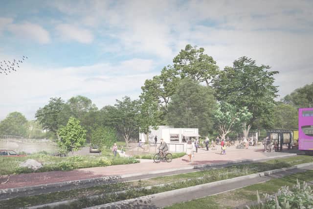 Artist impression of the travel hub at proposed Mosley Common 1,100 home development in Wigan