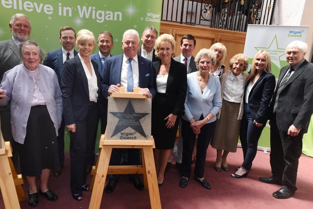 Businessman Martin Ainscough with friends and family at the unveiling of his star, presented in 2019 to recognise both his career and his work with young people in Wigan