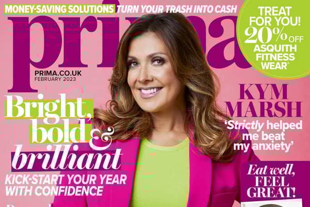 Kym Marsh on the cover of the February issue of Prima magazine