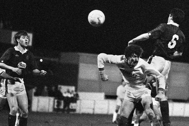 Action from Wigan Athletic v Moscow Torpedo during a friendly match at Springfield Park on Wednesday 21st of February 1990.
The result was a 0-0 draw.