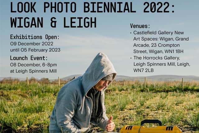 Poster for LOOK PHOTO BIENNIAL 2022: Wigan and Leigh with an image by Simon Bray.