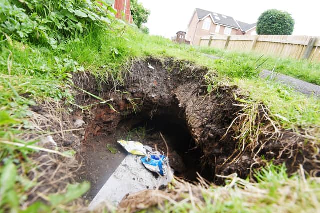 A sink hole has appeared near a footpath off York Road, across from Cloverdale Drive, Ashton-in-makerfield.  Local residents are concerned for wildlife, including hedgehogs as the hole is getting bigger each time it rains.