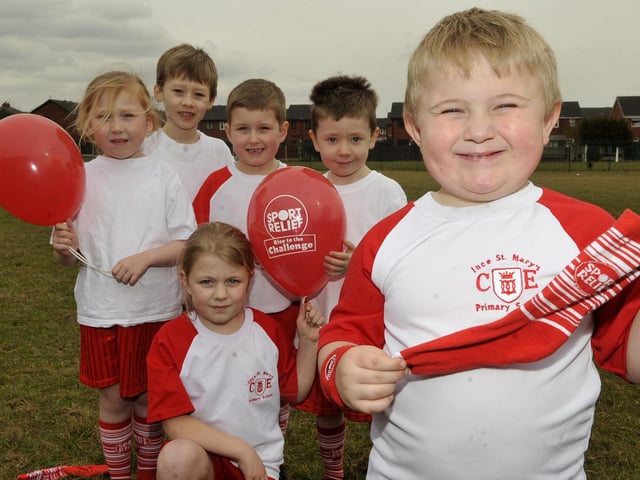 Children at St Mary's Primary, Derby Street, Spring View took part in Sport Relief by running a mile around the school playing field. Pictured are (left to rught): Lydia, Christopher, Olivia, Sam, Ethan and Connor