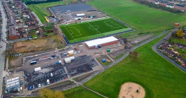 A drone camera picture of the work in progress at Laithwaite Park