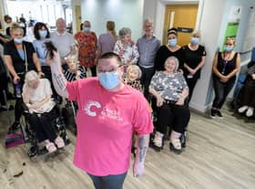 Lyndsey Sohe after "braving the shave" at Belong Wigan, where she works