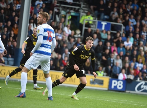 Nathan Broadhead, Latics' star man at Loftus Road, celebrates his equaliser