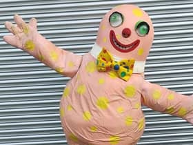 Complete with bow tie, toothy grin and green jiggling eyes, the 30-year-old costume was handmade for the BBC TV show Noel's House Party in the 1990s. Credit to eBay/mrwifey01