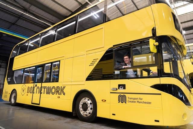 Greater Manchester Mayor Andy Burnham inside one of the new Bee Network buses