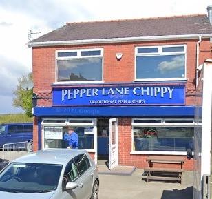 Pepper Lane Chippy/ Rated: 4.6 on Google/ 
4 Pepper LN, Standish, Wigan WN6 0PX