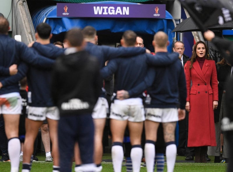 The Princess of Wales joins the teams singing the National Anthem