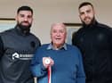 Wigan Warriors players Abbas Miski and Kaide Ellis meet life-long fan Eric Bramhall