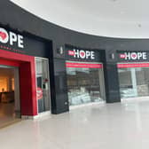 The former TK Maxx store on the upper floor of the Grand Arcade sporting the new Rebuild With Hope livery
