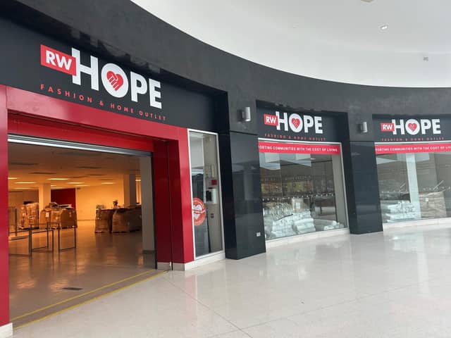 The former TK Maxx store on the upper floor of the Grand Arcade sporting the new Rebuild With Hope livery