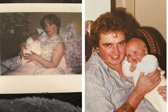 Jonathan as a baby with mum Sheila, left and dad Kenny