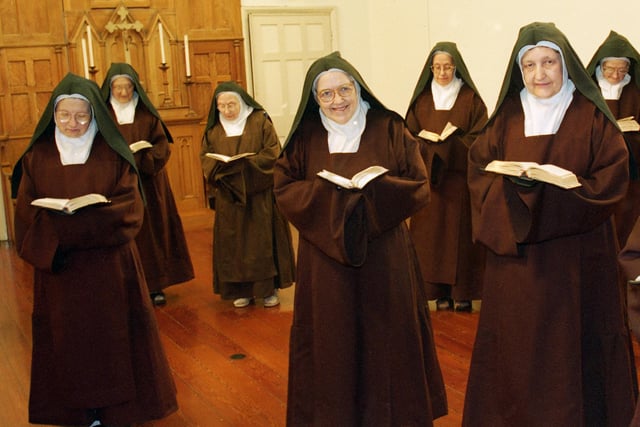 Carmelite nuns at prayer in their convent at Roby Mill in July 1997.  It was the 80th anniversary of the convent that year and it was threatened with closure due to lack of vocations.