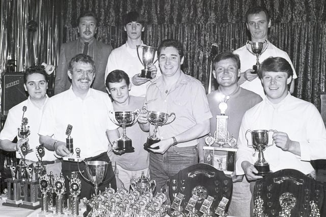 Retro
Darts fans at the annual presentation evening for the Greenall Whitley league Wigan 1987