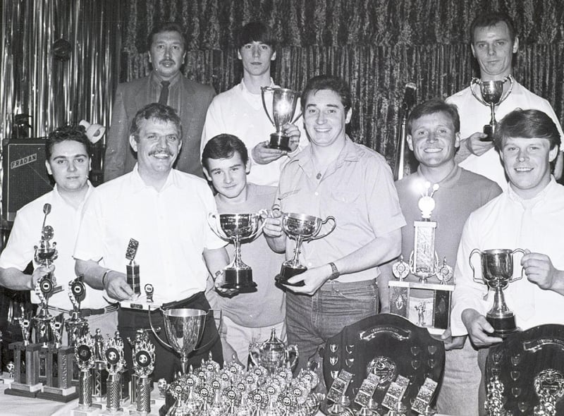 Retro
Darts fans at the annual presentation evening for the Greenall Whitley league Wigan 1987