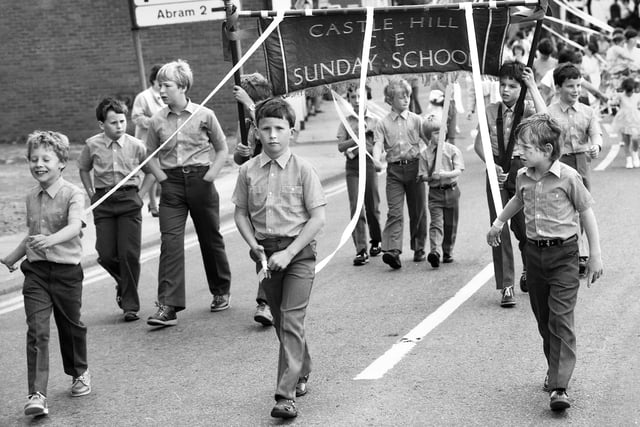St. Phillip's Sunday school lads at the Hindley combined walking day on Sunday 12th of June 1983.